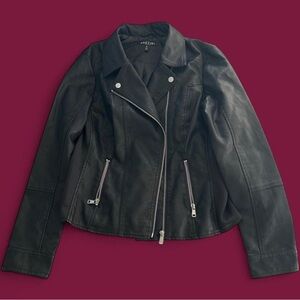 Baccini Dark Leather Jacket with Silver Accents